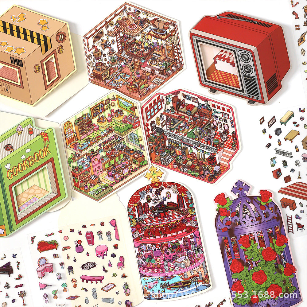 #807 Daily Life Stuff Series Scene Stickers 4 Cute Miniature Scenes