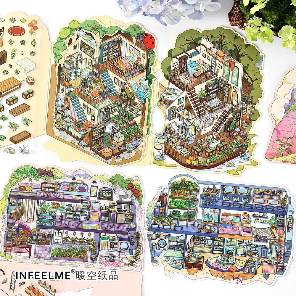 #701 My Little House Series Scene Stickers 4 Cute Miniature Scenes