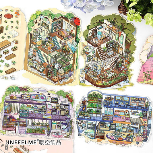 #701 My Little House Series Scene Stickers 4 Cute Miniature Scenes
