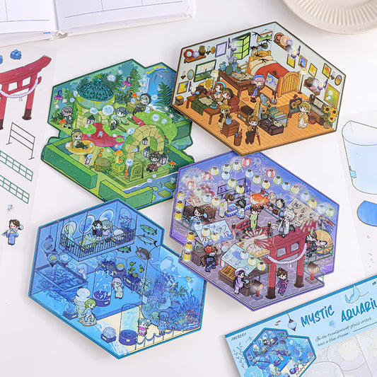 #801 Glow In The Dark Time Travel DIY 3D Scene Stickers 4 Cute Miniature Scenes