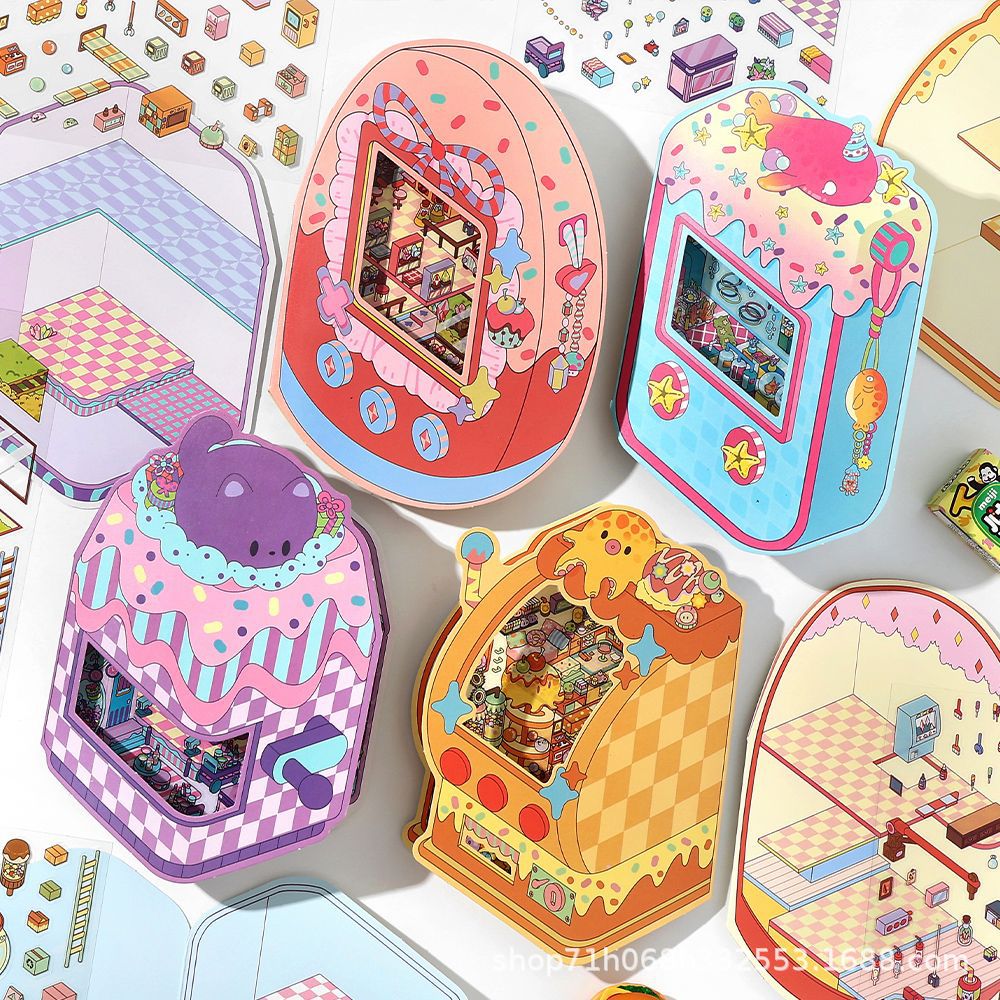 #808 Little Game Machine Series Scene Stickers 4 Cute Miniature Scenes
