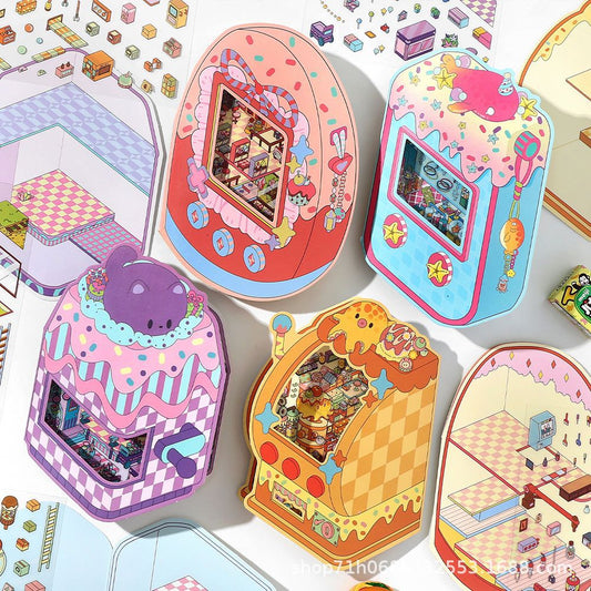 #808 Little Game Machine Series Scene Stickers 4 Cute Miniature Scenes
