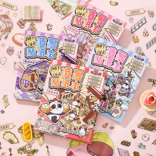 #805 Mini Sticker Book 8 in 1 Set 1.0 DIY 3D Scene Stickers Cute Miniature Scenes Book
