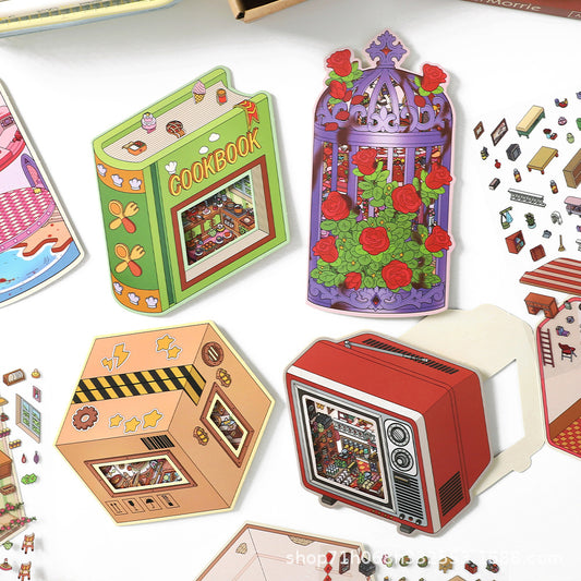 #807 Daily Life Stuff Series Scene Stickers 4 Cute Miniature Scenes