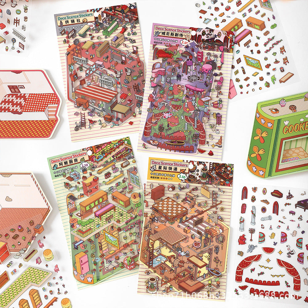 #807 Daily Life Stuff Series Scene Stickers 4 Cute Miniature Scenes