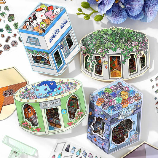 #703 Handcrafts Shop Series Scene Stickers 4 Cute Miniature Scenes