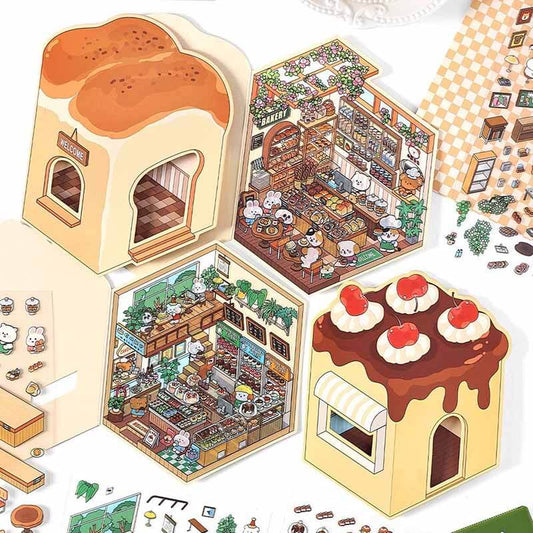 #080 Fun Dessert House  DIY 3D Scene Stickers - 4 Cute Miniature Scenes