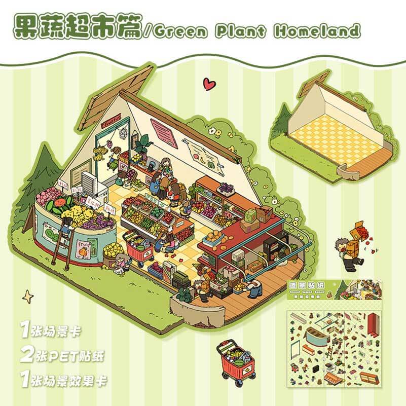 #110 Happy Farm DIY 3D Scene Stickers 4 Cute Miniature Scenes