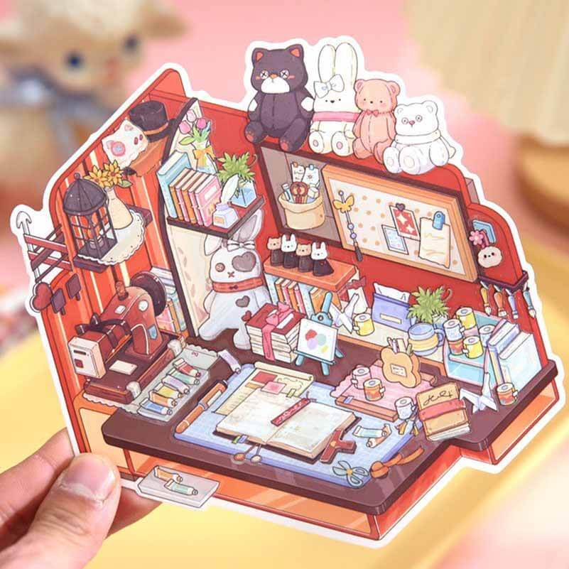 #802 Style Desk DIY 3D Scene Stickers 4 Cute Miniature Scenes