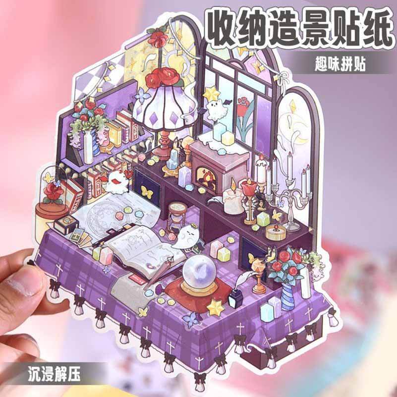 #802 Style Desk DIY 3D Scene Stickers 4 Cute Miniature Scenes