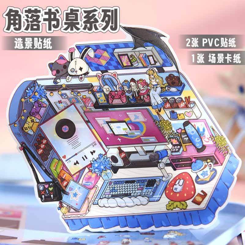 #802 Style Desk DIY 3D Scene Stickers 4 Cute Miniature Scenes