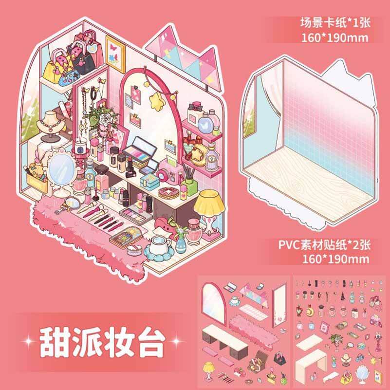 #802 Style Desk DIY 3D Scene Stickers 4 Cute Miniature Scenes