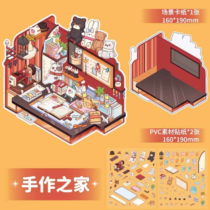 #802 Style Desk DIY 3D Scene Stickers 4 Cute Miniature Scenes