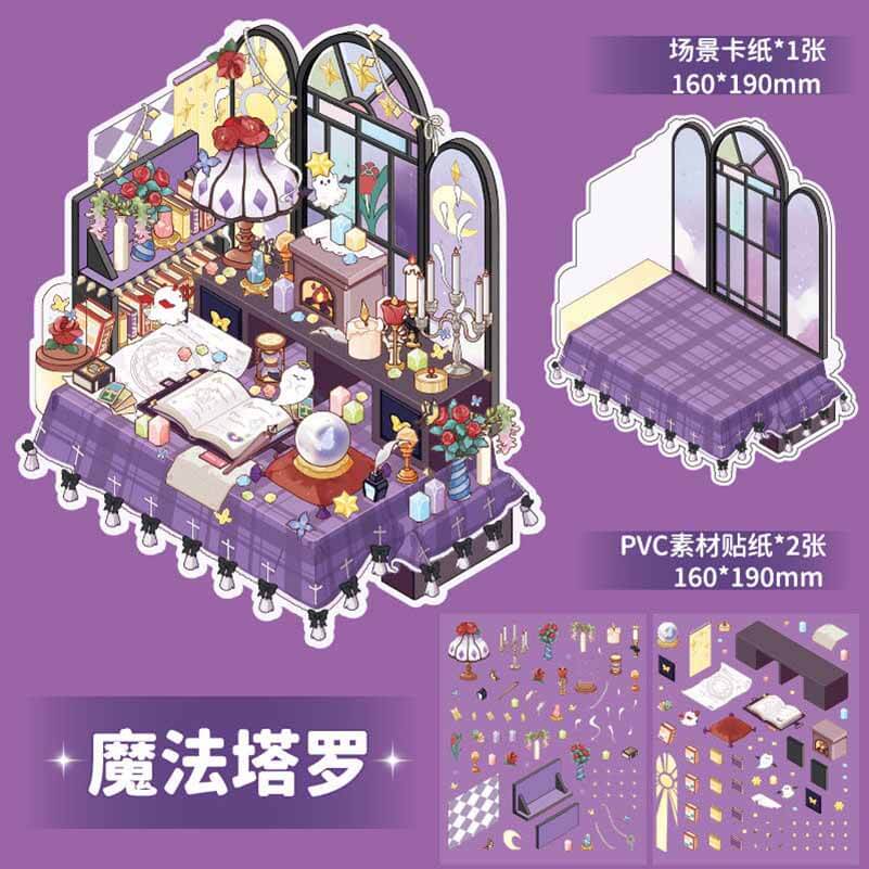 #802 Style Desk DIY 3D Scene Stickers 4 Cute Miniature Scenes