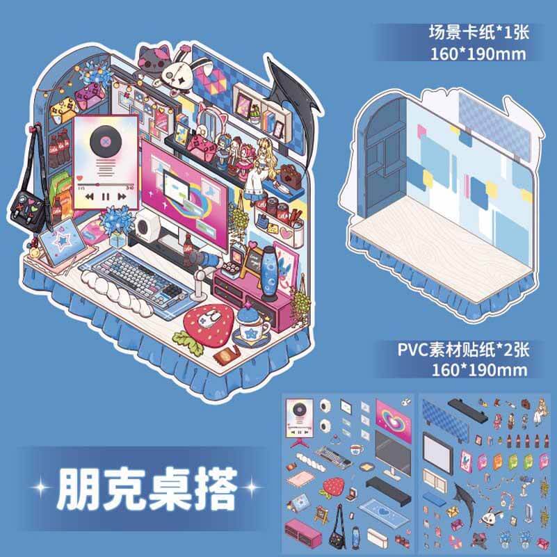 #802 Style Desk DIY 3D Scene Stickers 4 Cute Miniature Scenes