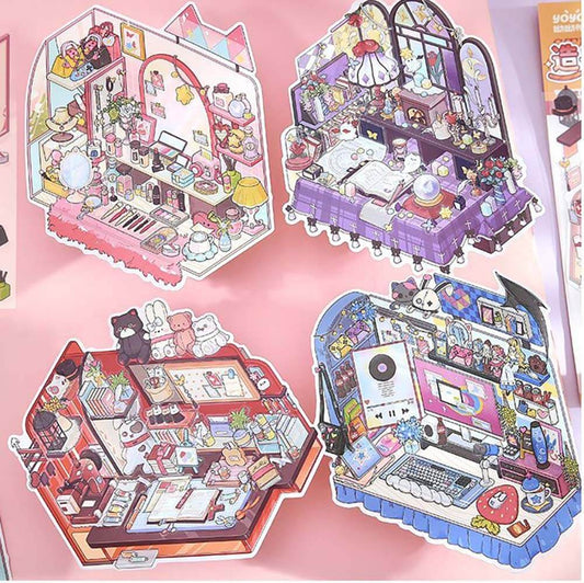 #802 Style Desk DIY 3D Scene Stickers 4 Cute Miniature Scenes