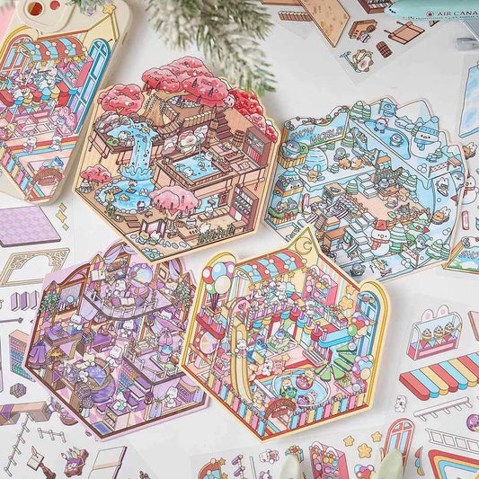 #095 Magic Party Collection Scene Stickers - 4 Cute Miniature Scenes