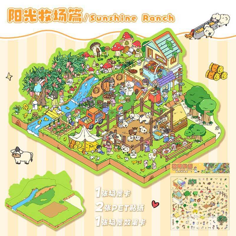 #110 Happy Farm DIY 3D Scene Stickers 4 Cute Miniature Scenes