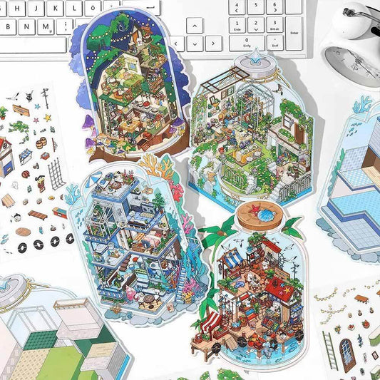#193 Wanderer's Haven DIY 3D Scene Stickers 4 Cute Miniature Scenes