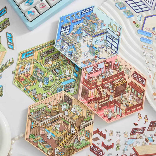 #094 Mini World DIY 3D Scene Stickers - 4 Cute Miniature Scenes